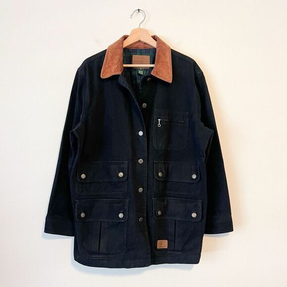 VINTAGE Lauren Jeans Co. Black Barn Chore Coat Jacket Plus Size 1X Suede Collar - Picture 2 of 10